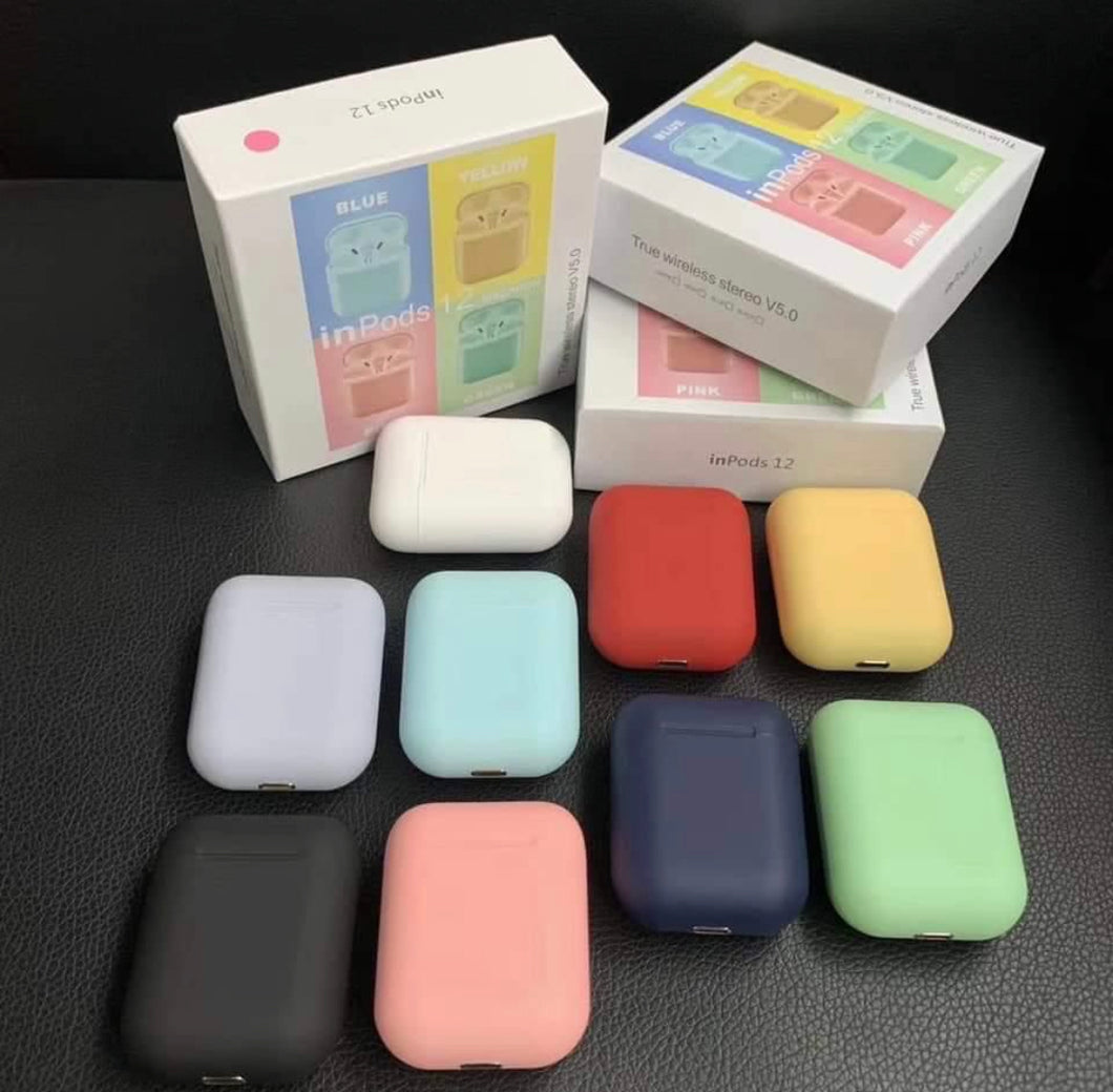 Auriculares inalámbricos TWS de colores,  i12 cascos con Bluetooth 5,0, caja de carga mate, Mini auriculares inalámbricos  inpods