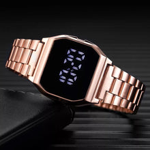 Cargar imagen en el visor de la galería, Reloj de  mujeres relojes de moda de lujo LED Digital Reloj para mujeres acero cuadrado completamente táctil Reloj de pulsera deportivo damas Reloj de Mujer
