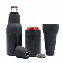Cargar imagen en el visor de la galería, Soporte para latas de cerveza 2 en 1, termo aislado al vacío de , de acero inoxidable, con abridor ,16oz  MOD ZE-346
