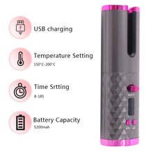 Cargar imagen en el visor de la galería, Rizador de pelo automático, plancha de cerámica para rizar el cabello, varita, rizador, inalámbrico, carga USB MOD 0629
