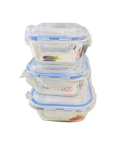Cargar imagen en el visor de la galería, Fiambrera de vidrio sellado creativa, contenedor de comida redondo/rectangular, azul transparente, portátil de viaje, fiambrera para bebé, fiambrera para microondas 3 pz set MOD 4269
