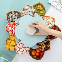 Cargar imagen en el visor de la galería, Caja de almacenamiento rotativa creativa de doble capa, organizador de decoración de boda de plástico con diseño de flores para aperitivos y dulces MOD GH6413
