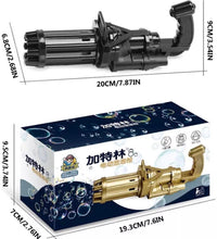 Cargar imagen en el visor de la galería, Pistola de burbuja en caja Máquina de burbujas eléctrica Gatling para niños, pistola de burbujas automática de oro y negro, función combinada de ventilador de pistola de juguete MOD 2025
