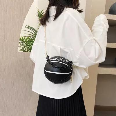 Diseño especial forma de pelota de básquetbol bolso de mano con cadenas de moda bolso bandolera mujer MOD 2021-27 negra - mychinashop.com