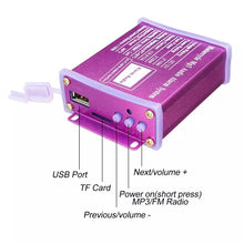 Cargar imagen en el visor de la galería, Sistema de alarma antirrobo para motocicleta, altavoz con Audio bluetooth, Radio FM, reproductor MP3, amplificador de música con Control remoto
