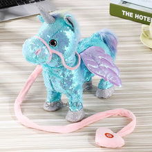 Cargar imagen en el visor de la galería, unicornio eléctrico para caminar, lindo unicornio con lentejuelas, Animal de peluche, música electrónica MOD BL-135
