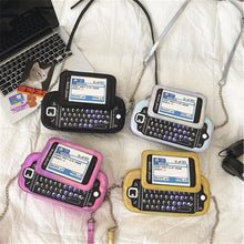 Cargar imagen en el visor de la galería, Bolso de mano para teléfono móvil con teclado completo para mujer, bolsa de mensajero de pu con láser, moda europea y americana creativa, simulación divertida, MOD LH1240
