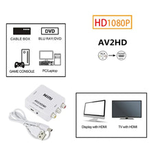 Cargar imagen en el visor de la galería, Adaptador de caja convertidora de vídeo compatible con AV a HDMI, RCA, CVSB, L/R, vídeo a HD, 1080P, HDMI, adaptador escalador, convertidor HDTV
