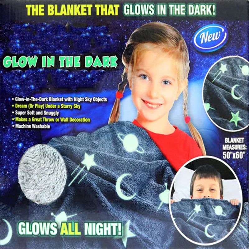 Manta cobija suave fluorescente para decoración de Navidad, regalo de cumpleaños, cura textil para el hogar, acabado de estrella, Luna, manta luminosa, curación de Luna