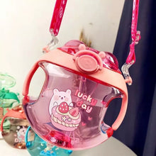 Cargar imagen en el visor de la galería, Vaso con spray  y luz 450ml y correa para colgar con popote y tapa celladora alta calidad moda KAWAI Flash Donut Spray Cup MOD T-1
