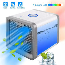 Cargar imagen en el visor de la galería, Minidispositivo de aire acondicionado con 7 LUCES LED humidificador con USB, purificador de Mesa para el hogar, dormitorio y oficina, refrigeración MOD 8856

