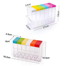 Cargar imagen en el visor de la galería, Juego de frascos de especias transparentes, botella de condimentos de sal y pimienta, tapa colorida, vinagrera de cocina, contenedor de almacenamiento, estante de especias MOD 6308
