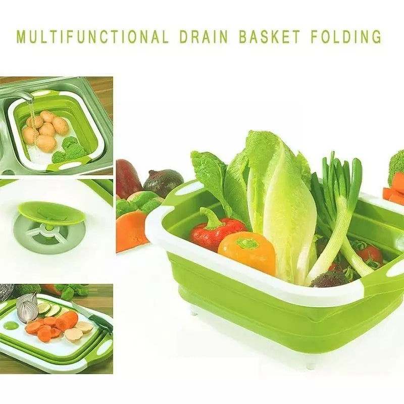 Tabla de cortar plegable multifunción, plato para 3 al aire libre, en cesta, fregadero de cocina, lavabos para campamento, portátil,