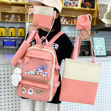 Cargar imagen en el visor de la galería, Mochila 4 pz Mochilas escolares Kawaii para estudiantes, mochila escolar con juguete de dibujos animados para niños, bolsa para ordenador portátil para adolescentes, MOD 2011
