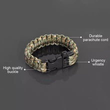 Cargar imagen en el visor de la galería, Pulsera de supervivencia de emergencia 4 en 1 para hombre, cuerda de paracaídas de rescate al aire libre, pulsera de silbato, brújula, Paracord, sin Flintstones tres colores - mychinashop.com
