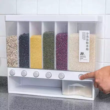 Cargar imagen en el visor de la galería, Caja de almacenamiento de arroz sellada para el hogar, contenedor de granos de cereales montado en la pared, dispensador de alimentos secos, tarro de almacenamiento de granos, organizador de cocina MOD 812
