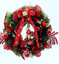 Cargar imagen en el visor de la galería, Elegante corona de navidad roja, champán Corona de Navidad de oro, adorno de pared para puerta y ventana, decoraciones para el hogar MOD SDD001
