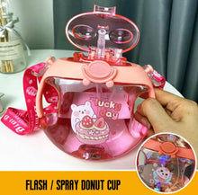 Cargar imagen en el visor de la galería, Vaso con spray  y luz 450ml y correa para colgar con popote y tapa celladora alta calidad moda KAWAI Flash Donut Spray Cup MOD T-1
