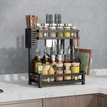 Cargar imagen en el visor de la galería, Estante de cocina de varios niveles, encimera de cocina de especias para estante de almacenamiento, con decoración de diamantes, color negro MOD A0768
