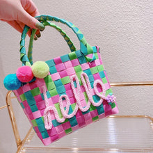 Cargar imagen en el visor de la galería, Bolso de mano de Color caramelo para niños y niñas, bolsa de playa tejida MOD 7903
