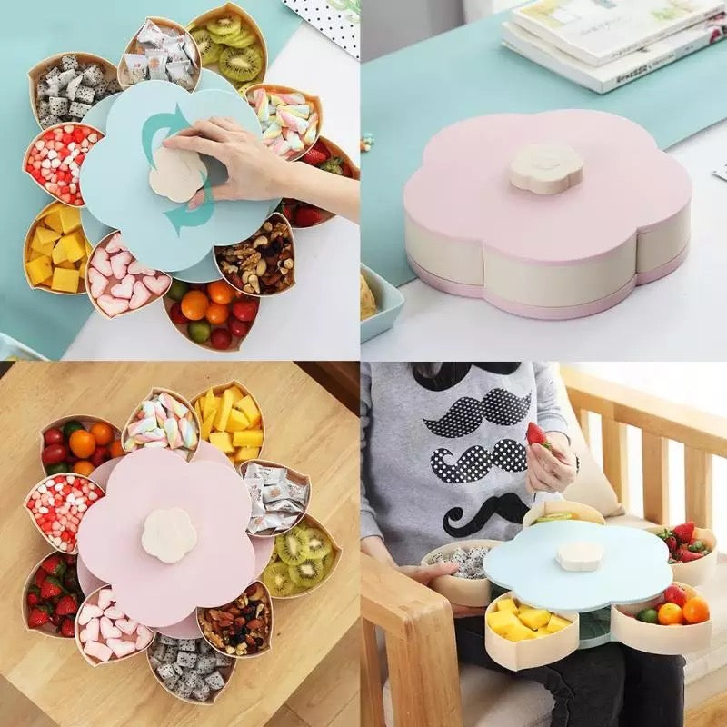 Caja de almacenamiento rotativa creativa de doble capa, organizador de decoración de boda de plástico con diseño de flores para aperitivos y dulces MOD GH6413