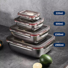 Cargar imagen en el visor de la galería, Fiambrera de acero inoxidable 304 a prueba de fugas, MOD GH4698 contenedor de almacenamiento de alimentos, Bento, cuencos, capacidad para el hogar, contenedor de alimentos, viaje, 4 pz
