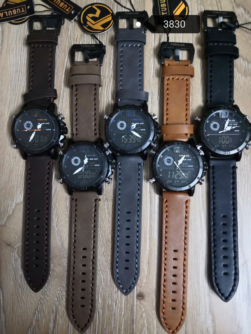 Reloj TUBULAR digital con Luz led correa de cuero varios diseños