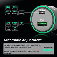 Cargar imagen en el visor de la galería, Cargador de coche de 2 puertos USB C 118W, QC5 PD 100W PPS 45W 30W QC3.0 18W para portátil Lenovo Dell tipo C MacBook iphone 13/12 Samsung S21
