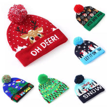 Cargar imagen en el visor de la galería, Gorro navideño de punto con luz LED para niños y adultos, gorro cálido iluminado, decoración de Año Nuevo varios diseños
