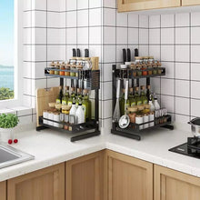 Cargar imagen en el visor de la galería, Estante de cocina de varios niveles, encimera de cocina de especias para estante de almacenamiento, con decoración de diamantes, color negro MOD A0768
