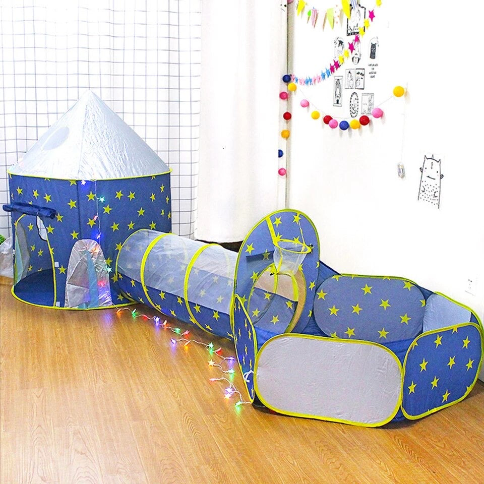 Castillo  cuete con juego de túnel y alberca de pelotas 3 en 1, casa de juego de apertura rápida, tienda de campaña portátil, túnel interior para gatear, regalo para niños castillo MOD 10513