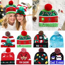 Cargar imagen en el visor de la galería, Gorro navideño de punto con luz LED para niños y adultos, gorro cálido iluminado, decoración de Año Nuevo varios diseños
