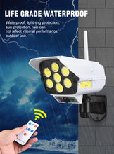Cargar imagen en el visor de la galería, Lámpara Solar con detección de movimiento 77LED, iluminación de cámara simulada de seguridad de calle al aire libre con Control remoto IP65, foco de 3 modos para jardín.  YH-2178T

