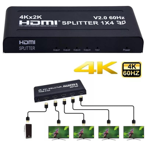 Multiplicador HDMI 4 canales 4K x 2k 1080P HDMI Splitter 4K 60Hz HDMI Splitter 1x4 HDMI2.0 1 en 4 convertidor de vídeo para PS4 DVD STB PC salida a 4 Monitor de TV - mychinashop.com