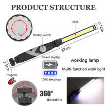 Cargar imagen en el visor de la galería, Linterna LED de trabajo portátil, linterna magnética con carga USB, COB, giratoria, gancho 180, lámpara colgante para Reparación de automóviles/Camping MOD 808/308 MOD W52
