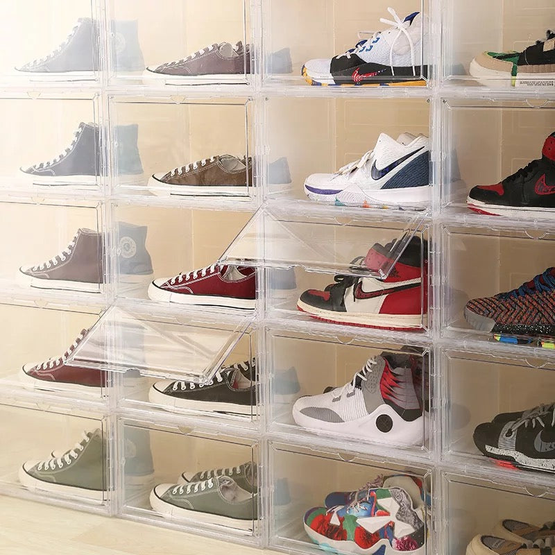 Cajas de plástico transparente para organizar zapatos, contenedores apilables tipo cajón con apertura frontal, soporte para zapatillas,TRANSPARENTE