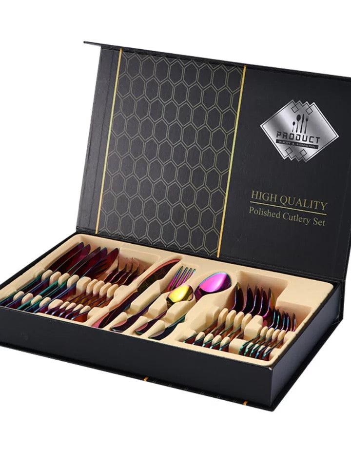 Vajilla de acero inoxidable de 24 piezas, juego de cuchillo, tenedor y cuchara PARA CENA MOD 1010-B
