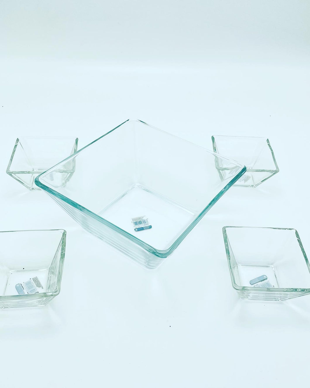 Set de 5 pz ensaladera y 4 tazones de cristal