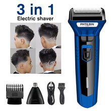 Cargar imagen en el visor de la galería, Afeitadora eléctrica 3 en 1 para hombres, máquina para cortar Barba, recargable por USB, profesional MOD 10520
