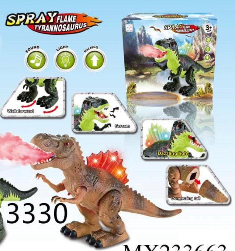 Dinosaurio con luz y sonido saca humo con movimiento MOD 3330