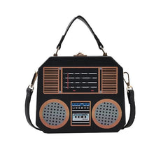 Cargar imagen en el visor de la galería, Bolsa de moda 3D retro -Bolso de mano con grabadora de Radio para mujer, bandolera de Pu, color negro, MOD LH1505
