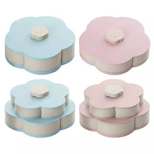 Cargar imagen en el visor de la galería, Caja de almacenamiento rotativa creativa de doble capa, organizador de decoración de boda de plástico con diseño de flores para aperitivos y dulces MOD GH6413
