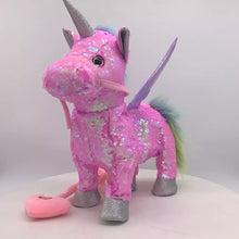 Cargar imagen en el visor de la galería, unicornio eléctrico para caminar, lindo unicornio con lentejuelas, Animal de peluche, música electrónica MOD BL-135
