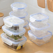 Cargar imagen en el visor de la galería, Fiambrera de vidrio sellado creativa, contenedor de comida redondo/rectangular, azul transparente, portátil de viaje, fiambrera para bebé, fiambrera para microondas 3 pz set MOD 4269
