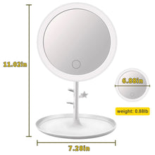 Cargar imagen en el visor de la galería, Espejo LED con pantalla táctil para maquillaje, tocador con 3 modos de luz regulables, recargable, para dormitorio MOD ZE-1303

