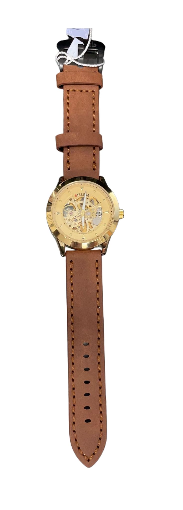 Reloj automático con correa de cuero genuino en acero BELLEDA