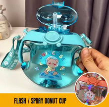 Cargar imagen en el visor de la galería, Vaso con spray  y luz 450ml y correa para colgar con popote y tapa celladora alta calidad moda KAWAI Flash Donut Spray Cup MOD T-1
