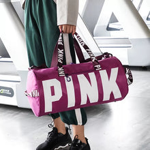 Cargar imagen en el visor de la galería, Bolsa de viaje rosa para mujer, bolsa de lona de entrenamiento Fitness para viaje, bolsa de equipaje deportiva impermeable de gran capacidad para gimnasio MDO 2022-7
