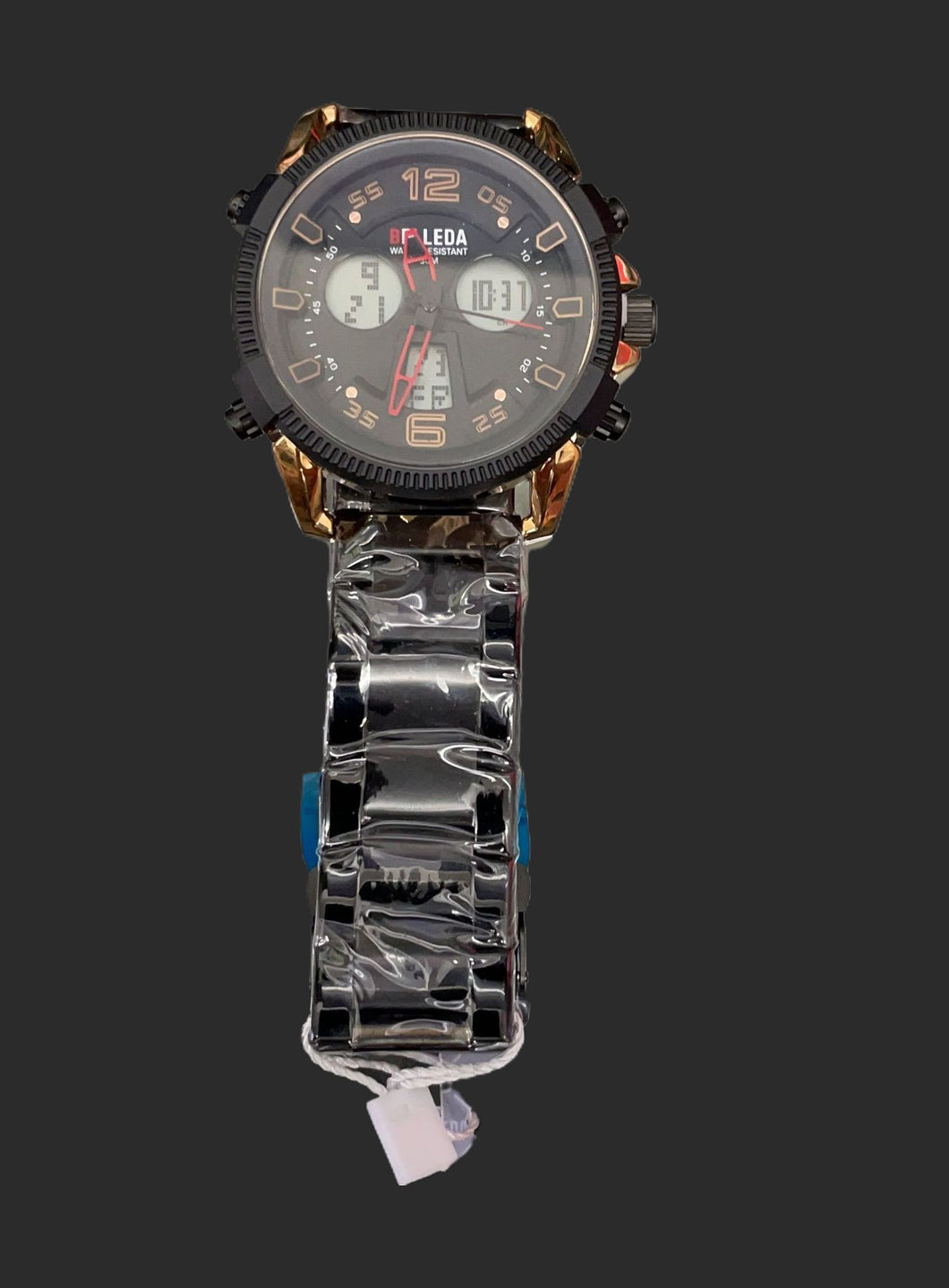 Reloj digital con correa de acero inoxidable y fechador y luz led BELLEDA