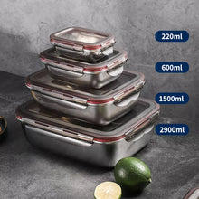Cargar imagen en el visor de la galería, Fiambrera de acero inoxidable 304 a prueba de fugas, MOD GH4698 contenedor de almacenamiento de alimentos, Bento, cuencos, capacidad para el hogar, contenedor de alimentos, viaje, 4 pz
